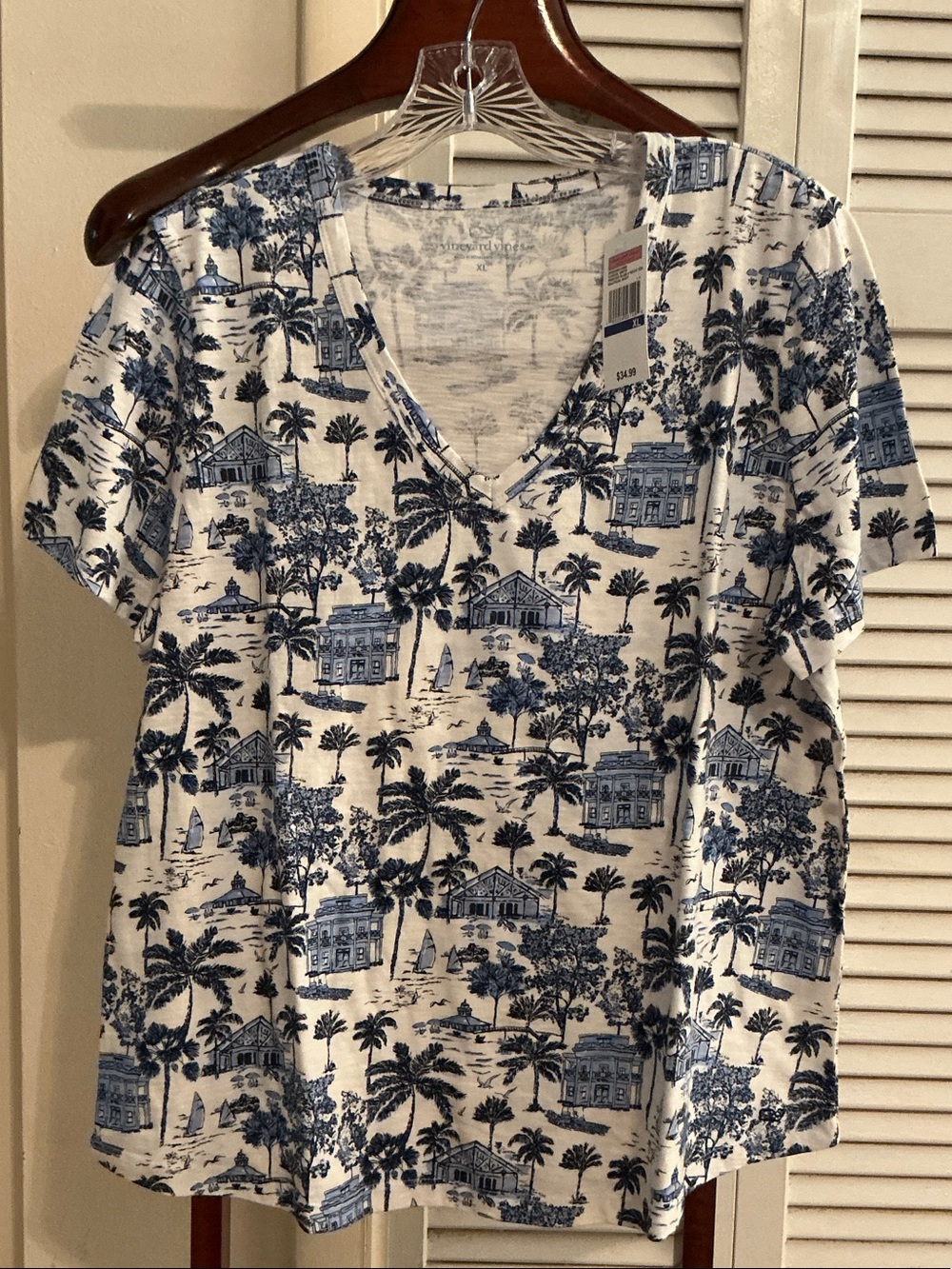Vineyard Vines Blue & White Tropical V-Neck Tee
